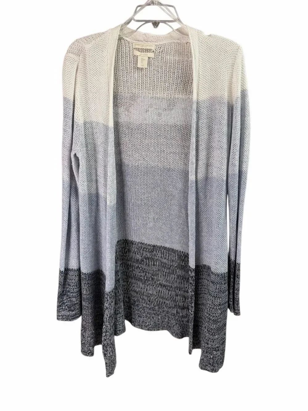 Christian Siriano NY Large 100% Linen Blue Ombre Open Front Cardigan Sweater